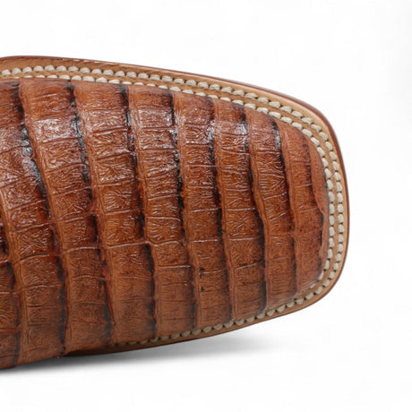 Botines Hombre de Cuero Grabado Caiman Panza Punta Cuadrada Color Cognac - Tanner Mark Boots - Tanner Mark Boots