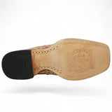 Botines Hombre de Cuero Grabadode Caiman Panza Punta Cuadrada Color Arena - Tanner Mark Boots - Tanner Mark Boots