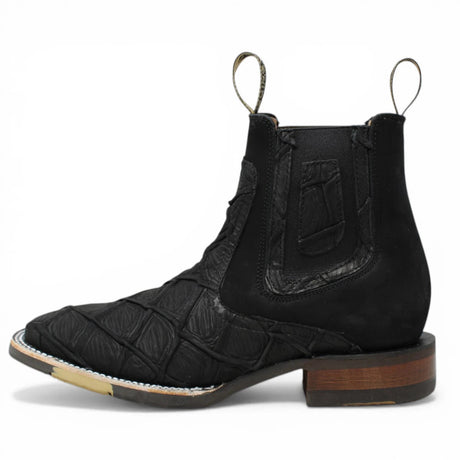 Botines Negro de Pescado Grabado con Punta Cuadrada Q82BU1005 - Quincy Boots