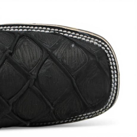 Botines Negro de Pescado Grabado con Punta Cuadrada Q82BU1005 - Quincy Boots