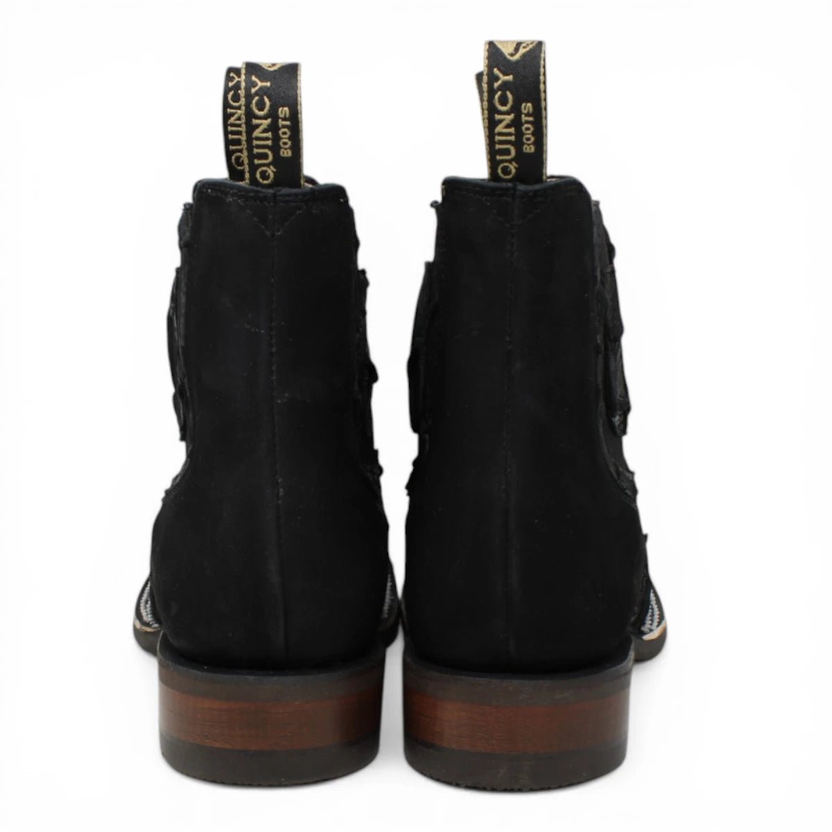 Botines Negro de Pescado Grabado con Punta Cuadrada Q82BU1005 - Quincy Boots