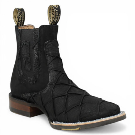 Botines Negro de Pescado Grabado con Punta Cuadrada Q82BU1005 - Quincy Boots