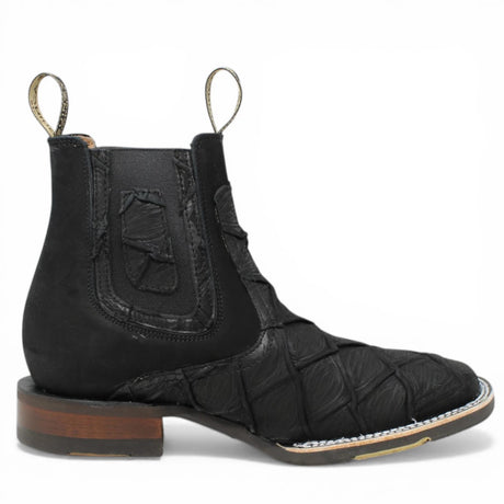 Botines Negro de Pescado Grabado con Punta Cuadrada Q82BU1005 - Quincy Boots