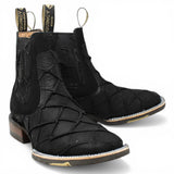 Botines Negro de Pescado Grabado con Punta Cuadrada Q82BU1005 - Quincy Boots