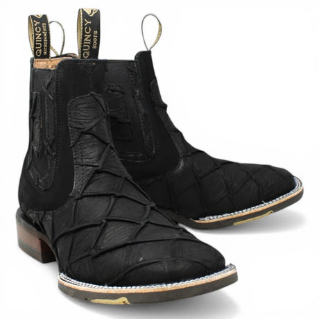 Botines Negro de Pescado Grabado con Punta Cuadrada Q82BU1005 - Quincy Boots