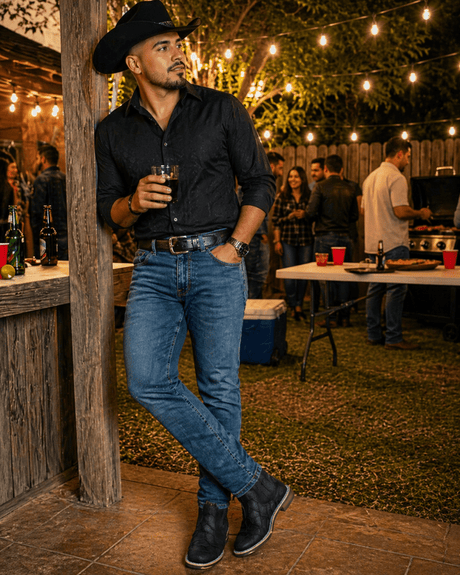 Botines Negro de Pescado Grabado con Punta Cuadrada Q82BU1005 - Quincy Boots