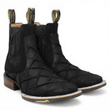 Botines Negro de Pescado Grabado con Punta Cuadrada Q82BU1005 - Quincy Boots