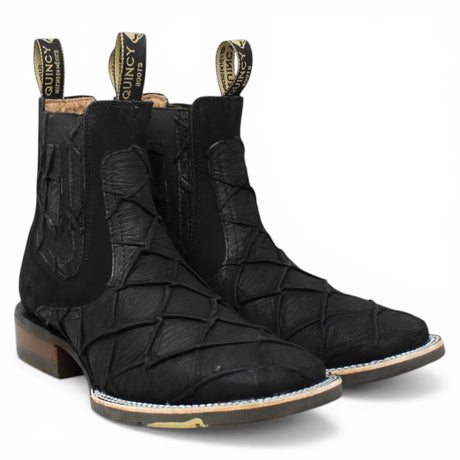Botines Negro de Pescado Grabado con Punta Cuadrada Q82BU1005 - Quincy Boots