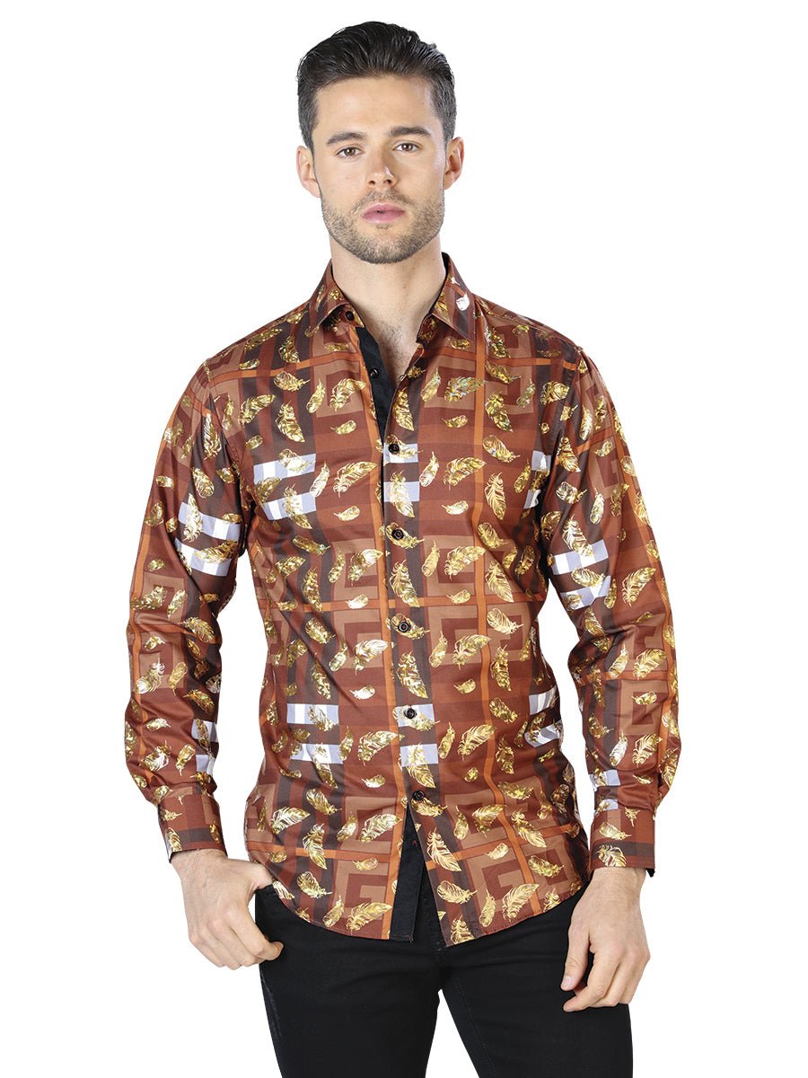 Brown And Gold Casual Long Sleeve Shirt 44024 Brown And Gold Casual Long Sleeve Shirt 44024