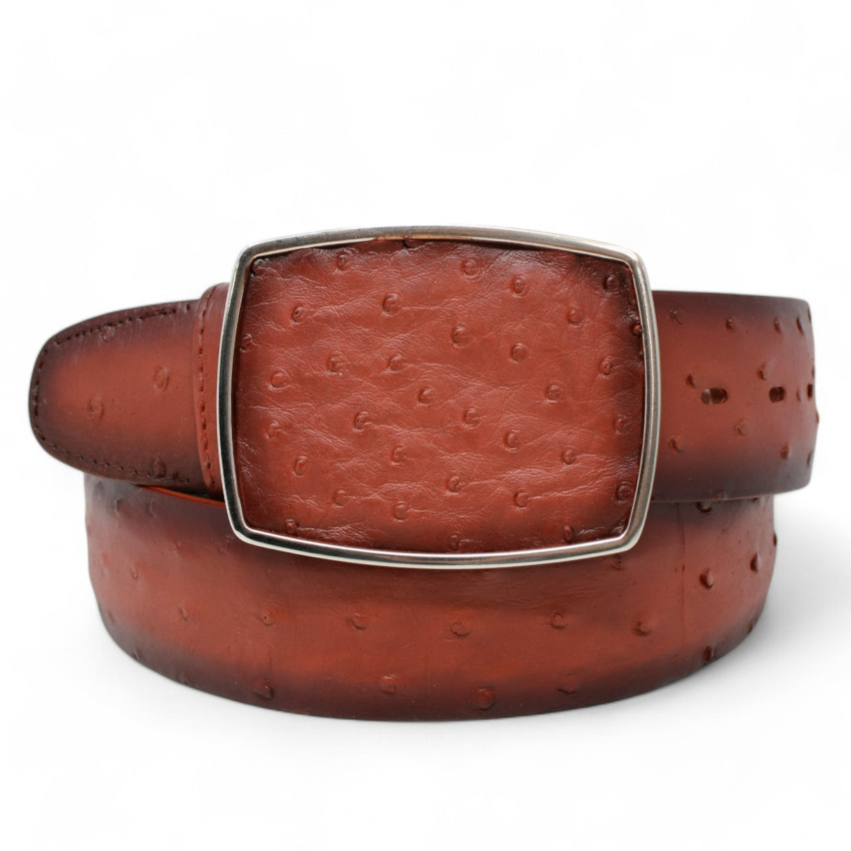 Genuine Ostrich Leather Western Belt Faded Cognac Color - Los Altos Boots - Front View
