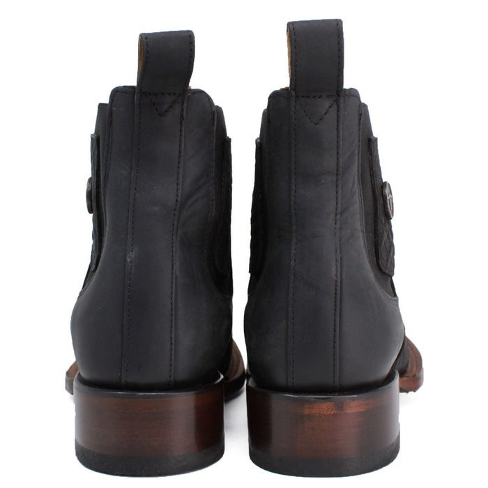 Caiman Belly Print Square Toe Ankle Boots - Black - Hooch Boots