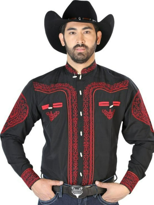 Camisa Charra Bordada El General Color Negro con Rojo GEN-126687