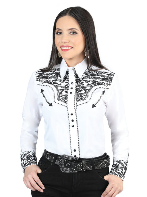 Camisa Vaquera Bordada para Mujer El Señor de los Cielos Color Blanco/Negro - El General