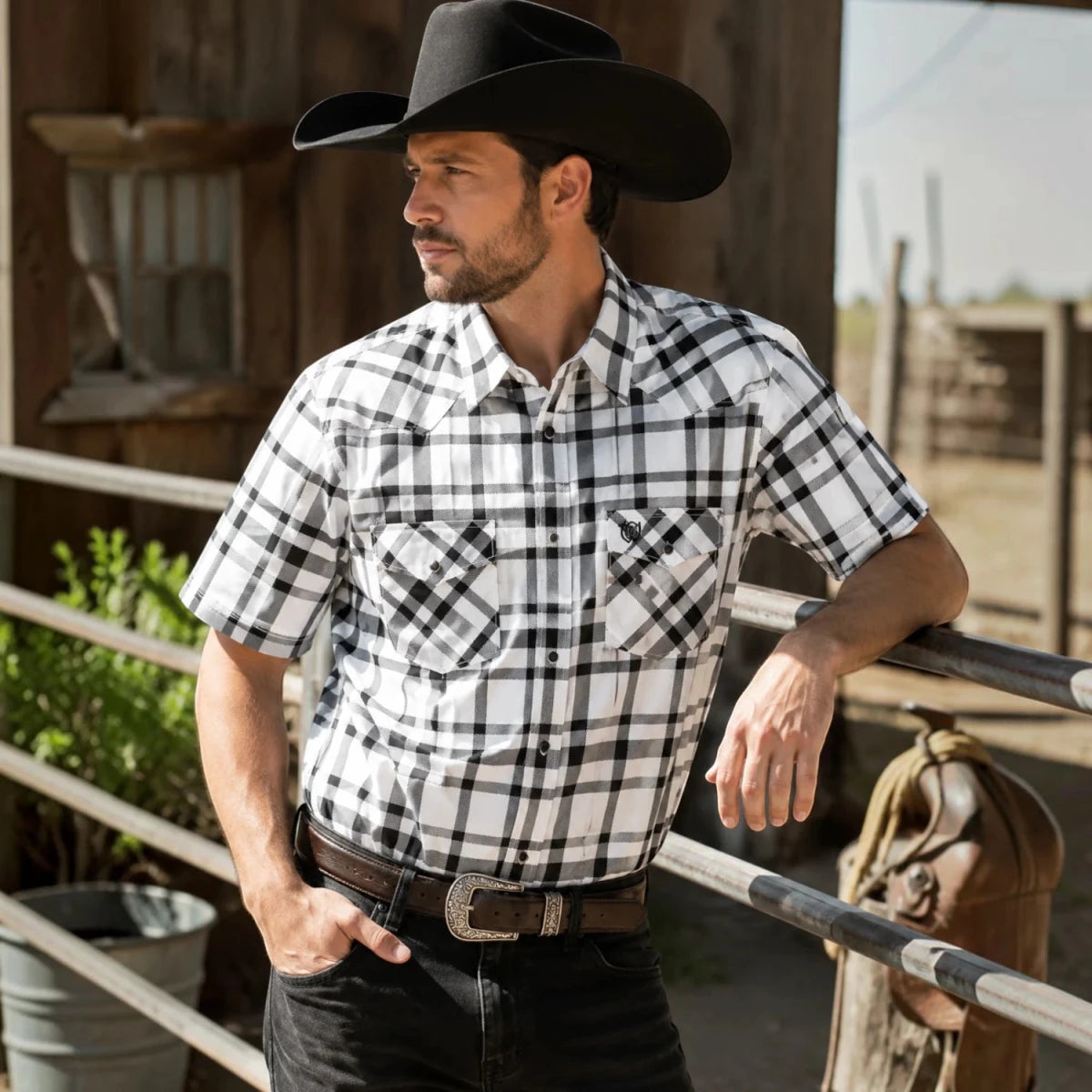 Camisa Vaquera de Manga Corta a Cuadros – The American West - American West