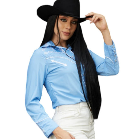 Camisa Vaquera Para Mujer con Bordado y Diamantina - White Diamonds Boots