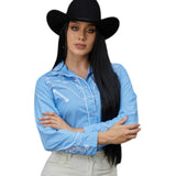 Camisa Vaquera Para Mujer con Bordado y Diamantina - White Diamonds Boots