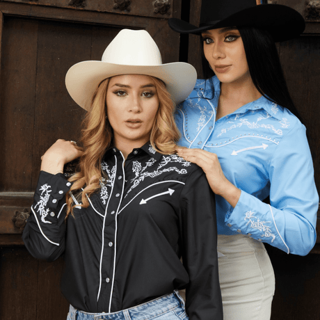 Camisa Vaquera Para Mujer con Bordado y Diamantina - White Diamonds Boots