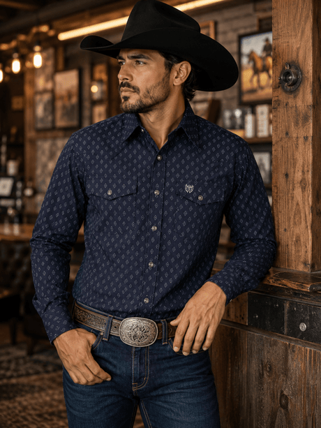 Camisa Western para Hombre de Manga Larga con Estampado-American West - American West