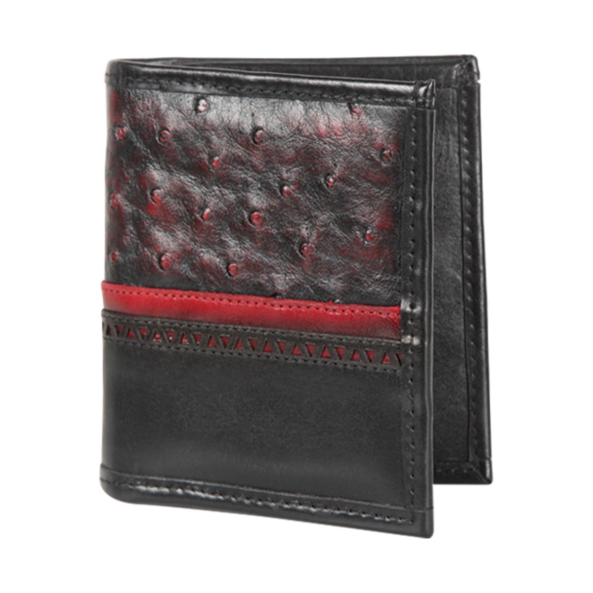 Cartera de Piel Cuero con Avestruz Original Color Negro Rojizo - Los Altos Boots - Los Altos Boots