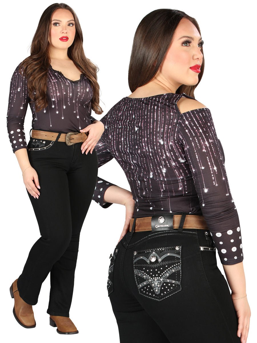 Centenario Hip - Up Bootcut Denim Jeans - Black 45319 - Diana Zapateria Inc