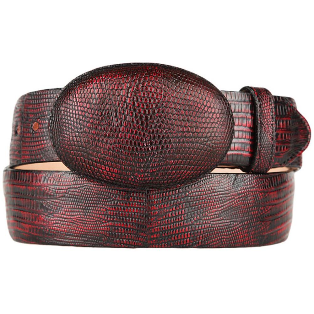 Genuine Teju Lizard Leather Western Belt Black Cherry Color - Los Altos Boots - Front View