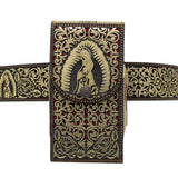 Cinto de Cuero Original Color Oro Corte Laser de la Virgen de Guadalupe Hebilla de Metal Oro - A&A Boots