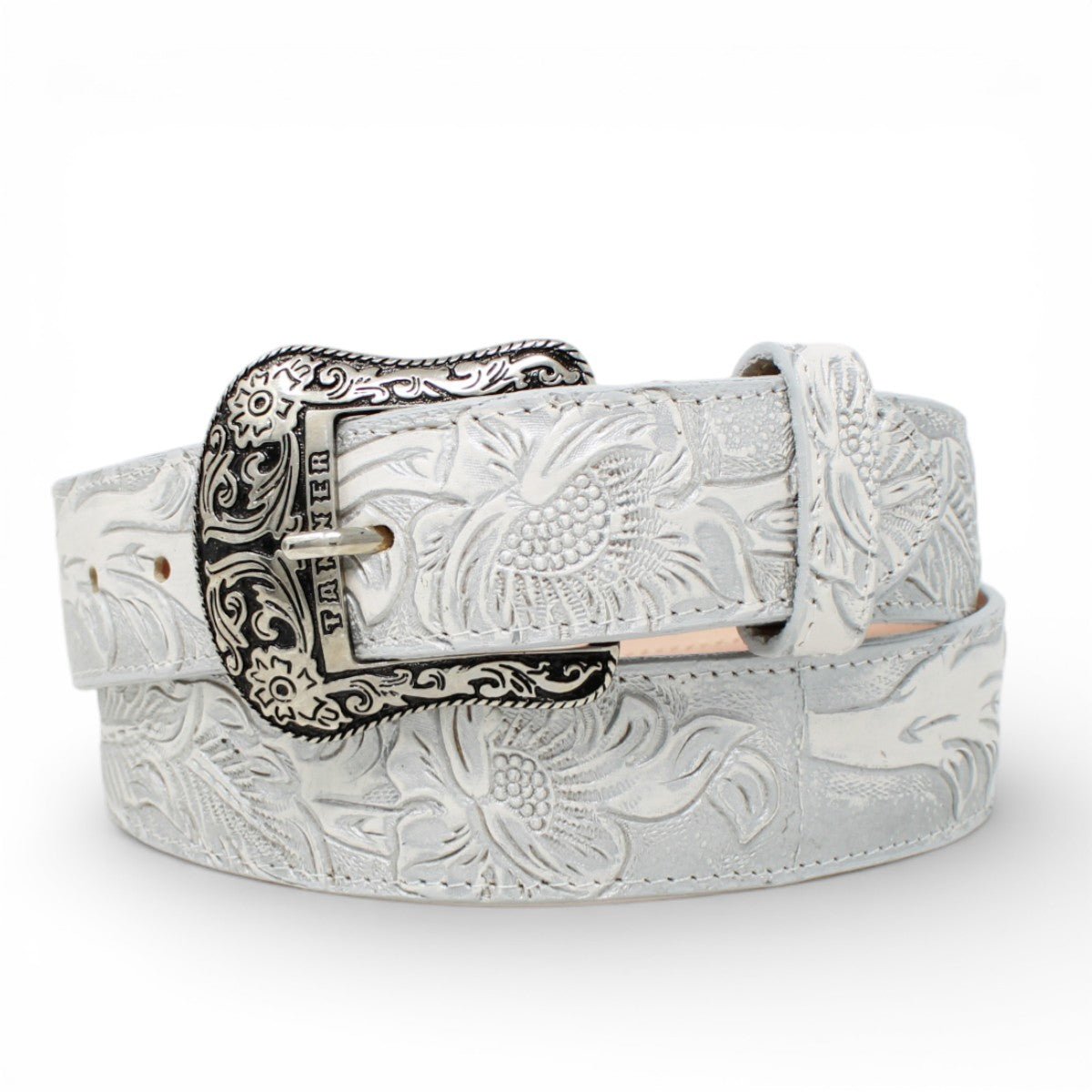 Cinto de Piel Estampado Cincelado Plata con Hebilla Metálica Texas - TMB207114 - Tanner Mark Boots