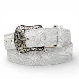 Cinto de Piel Estampado Cincelado Plata con Hebilla Metálica Texas - TMB207114 - Tanner Mark Boots