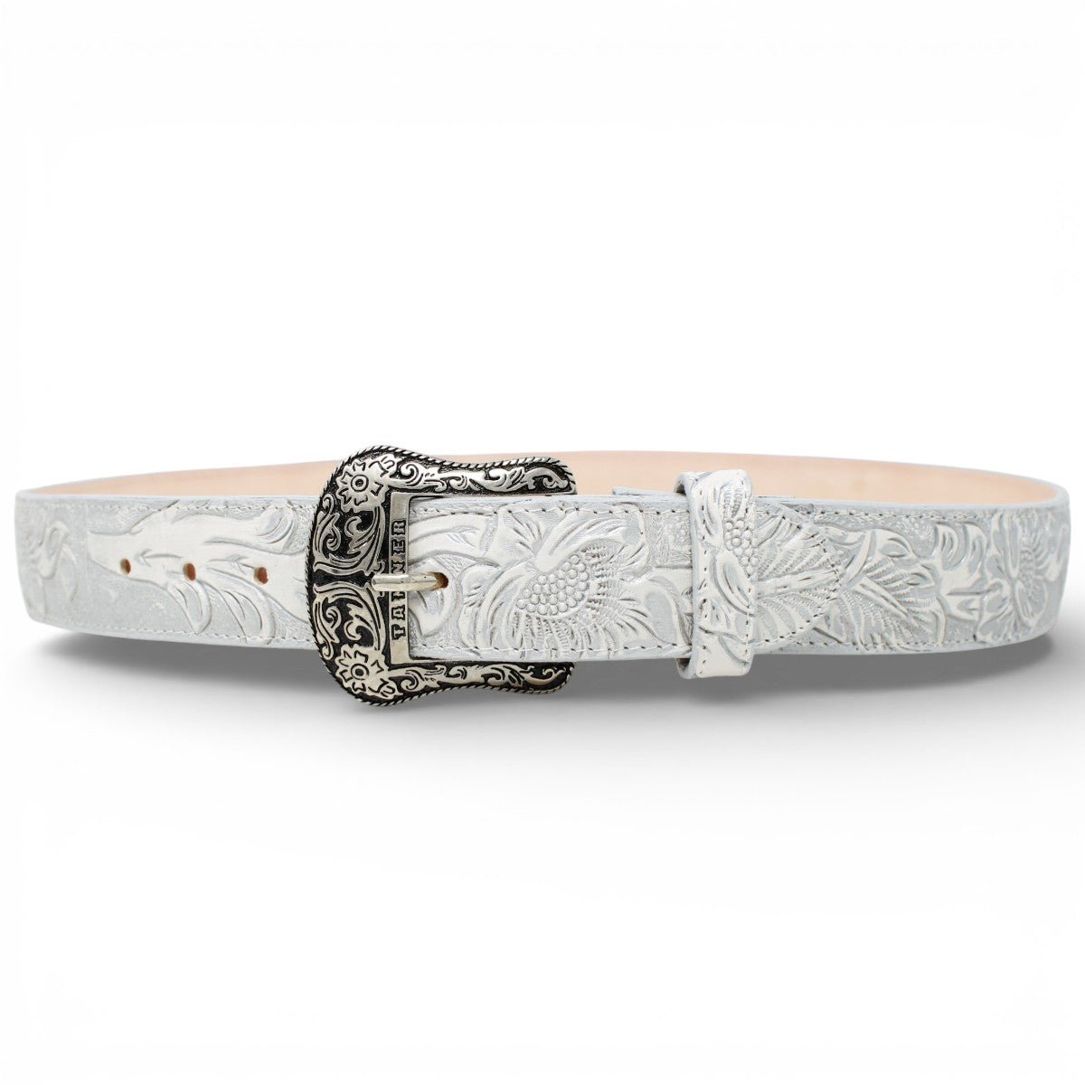 Cinto de Piel Estampado Cincelado Plata con Hebilla Metálica Texas - TMB207114 - Tanner Mark Boots