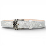 Cinto de Piel Estampado Cincelado Plata con Hebilla Metálica Texas - TMB207114 - Tanner Mark Boots