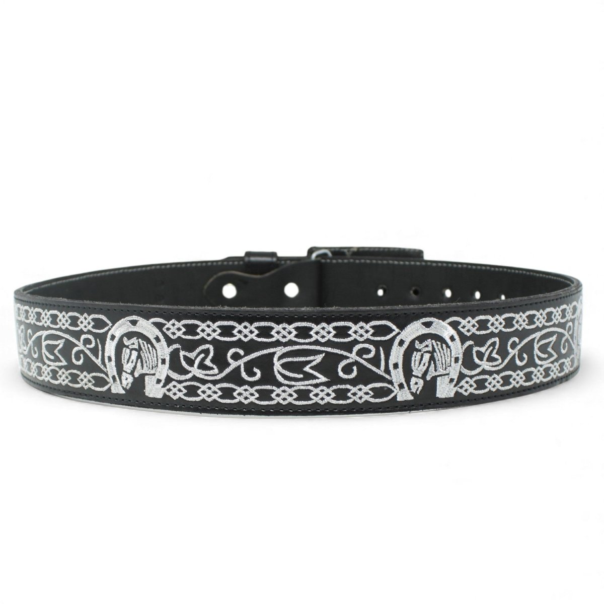 Cinto Vaquero de Cuero Original con Bordado Color Negro con Herradura WD - 1544 - White Diamonds Boots