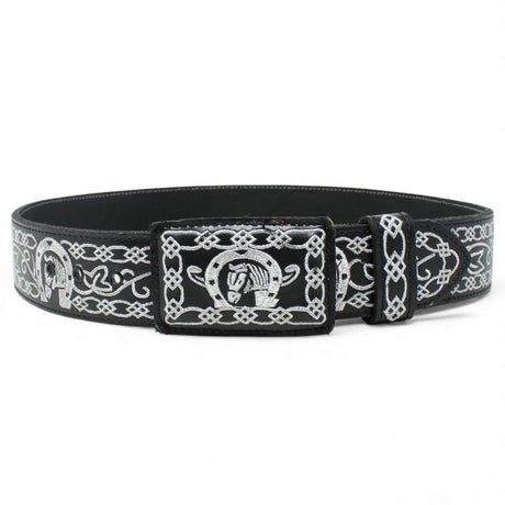 Cinto Vaquero de Cuero Original con Bordado Color Negro con Herradura WD - 1544 - White Diamonds Boots