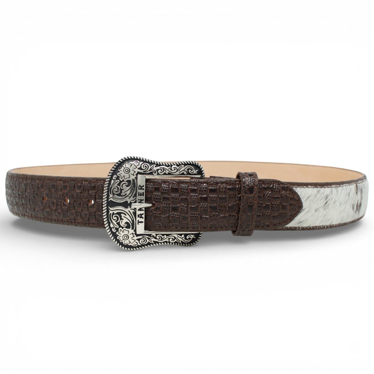 Cowhide Leather Cowboy Belt with Brown Cow Hair-TMB205580