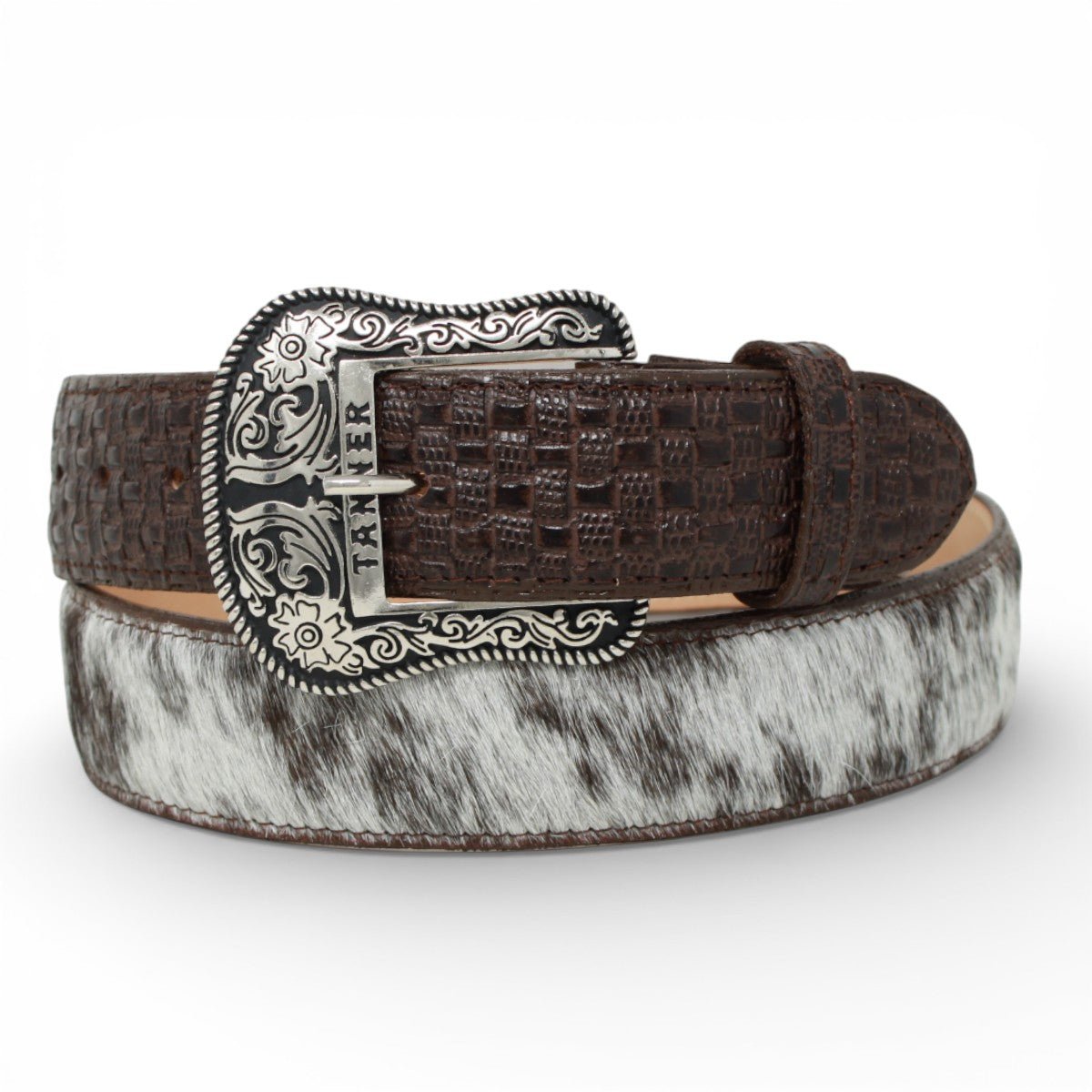 Cowhide Leather Cowboy Belt with Brown Cow Hair-TMB205580
