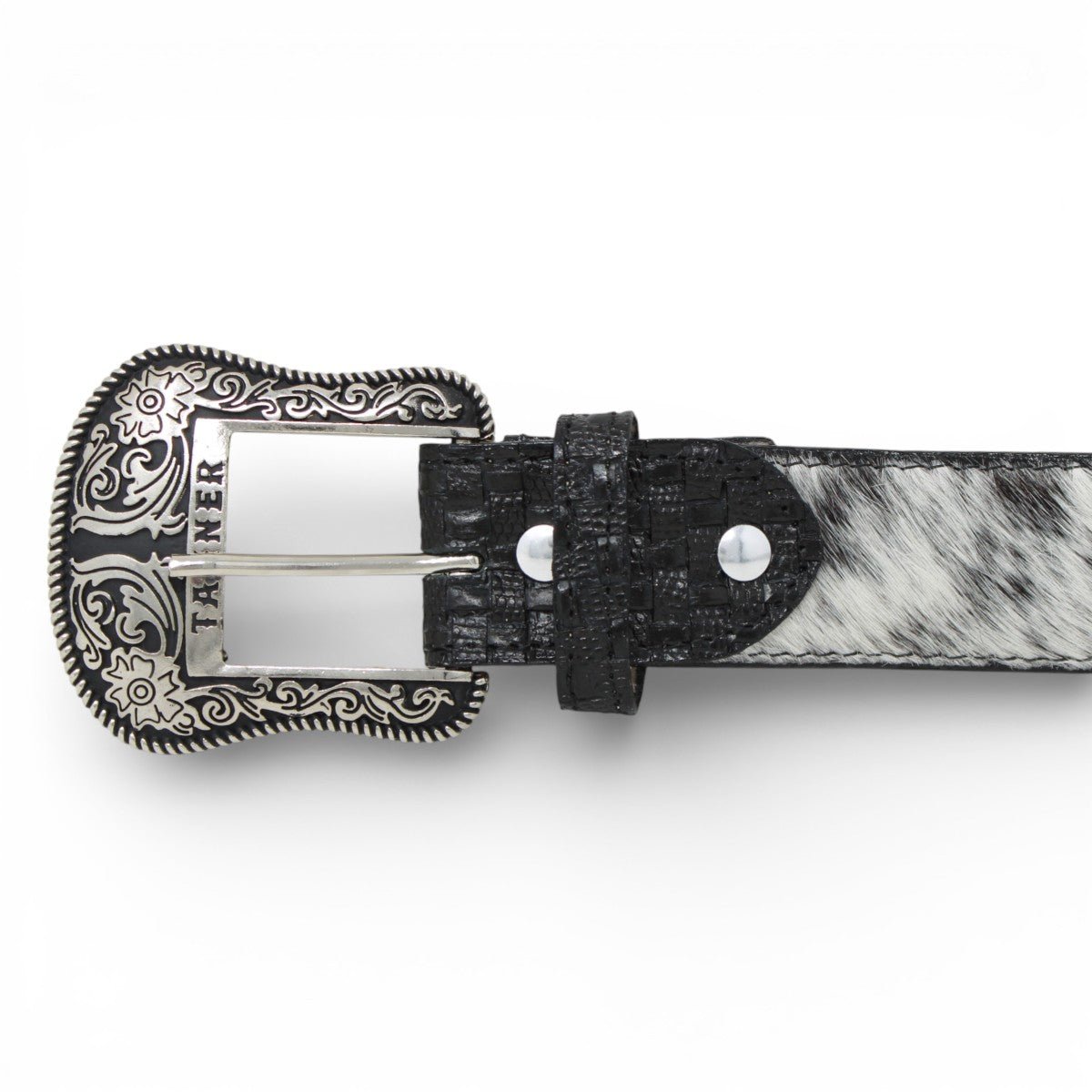 Black and White Cowhide Leather Cowboy Belt - TMB205579