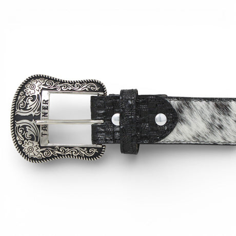 Cinto Vaquero de Piel con Pelo de Vaca Negro Blanco - TMB205579 - Hooch