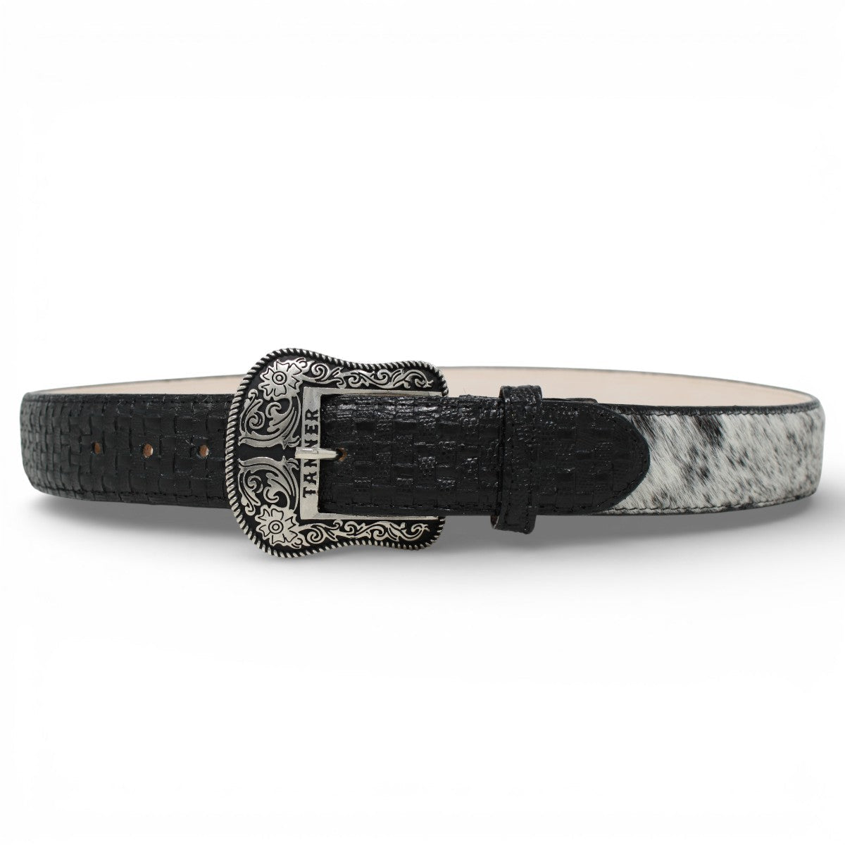 Black and White Cowhide Leather Cowboy Belt - TMB205579