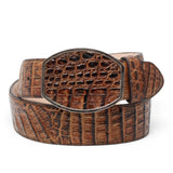 Cinto Vaquero de Piel Original Grabado de Cocodrilo Hebilla Metal- La Careta - La Carreta