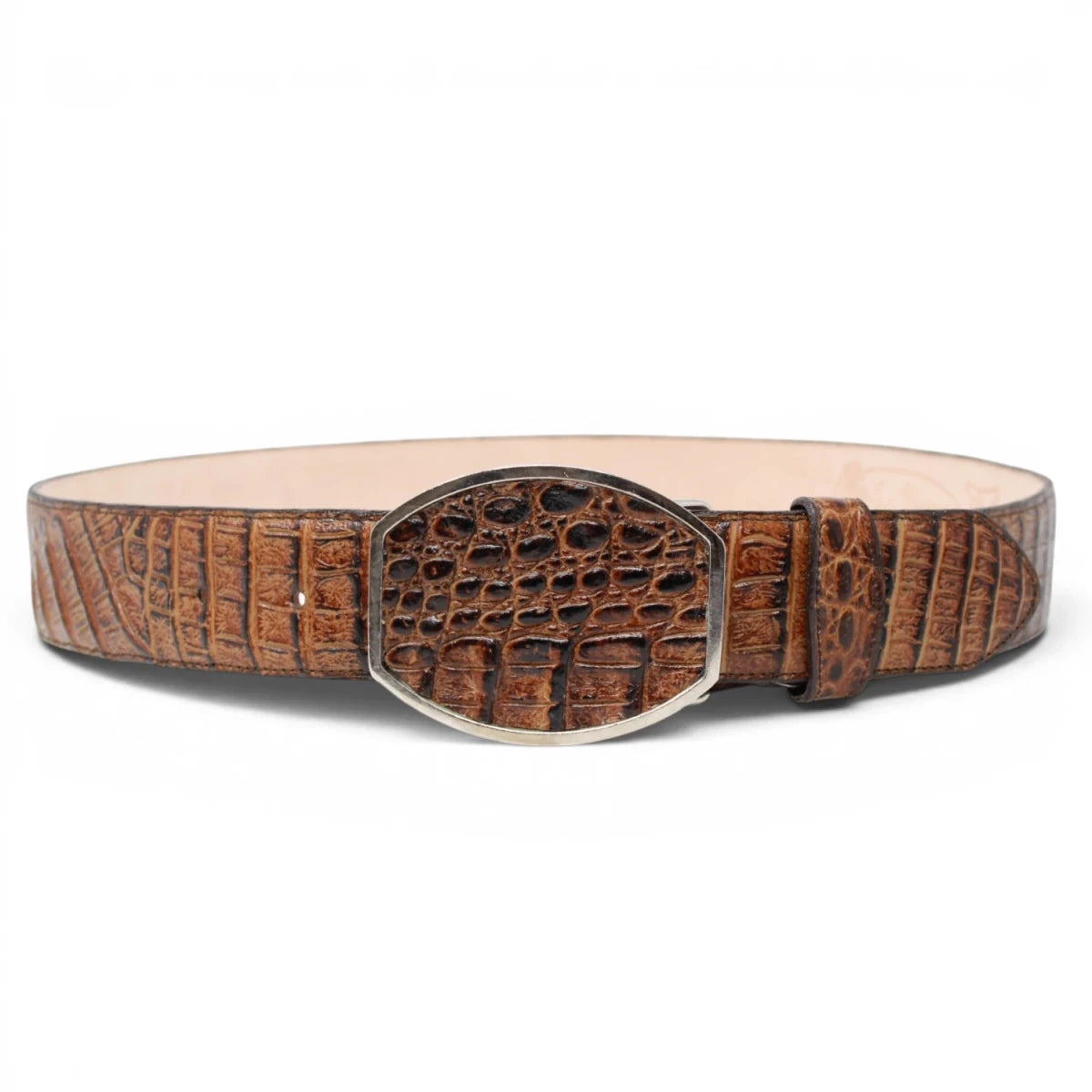 Cinto Vaquero de Piel Original Grabado de Cocodrilo Hebilla Metal- La Careta - La Carreta