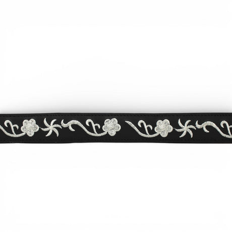 Cinto Vaquero Negro para Mujer de Piel Crazy Original Con Flores Bordados - TMLB201353 - Tanner Mark Boots