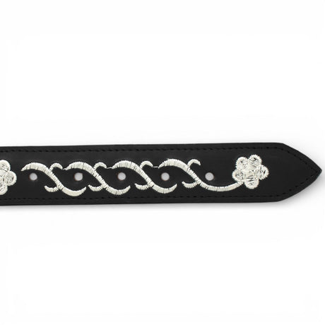 Cinto Vaquero Negro para Mujer de Piel Crazy Original Con Flores Bordados - TMLB201353 - Tanner Mark Boots