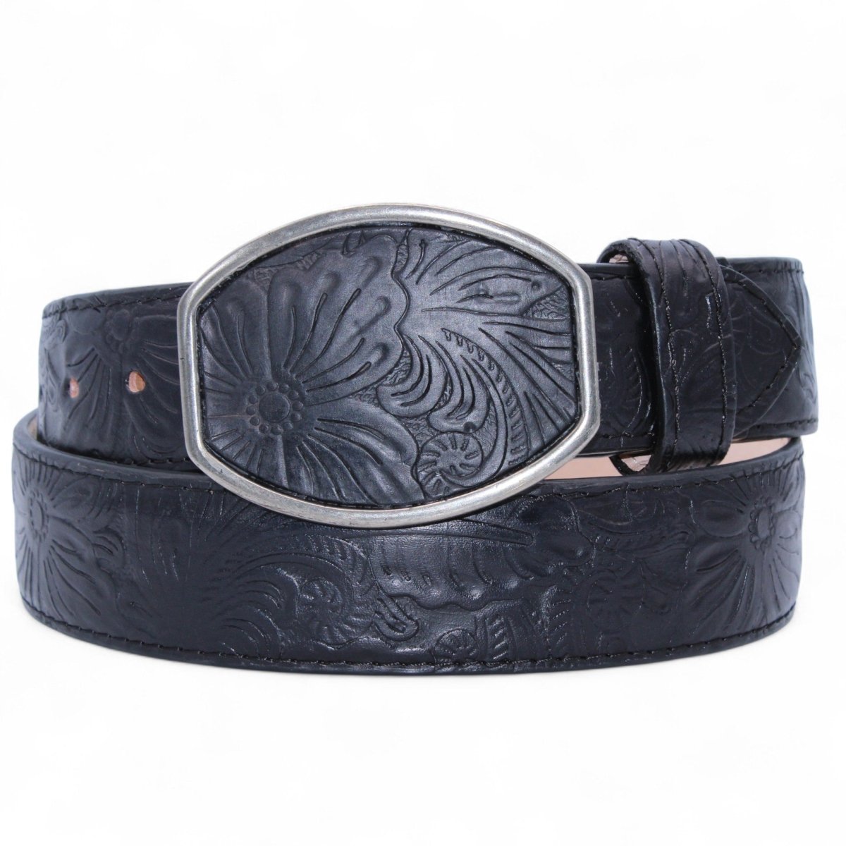 Cinto Vaquero para Hombre de Piel Cincelado Grabado a Mano Color Negro 2" Estilo Western – Hooch Boots HC - 117 - Hooch