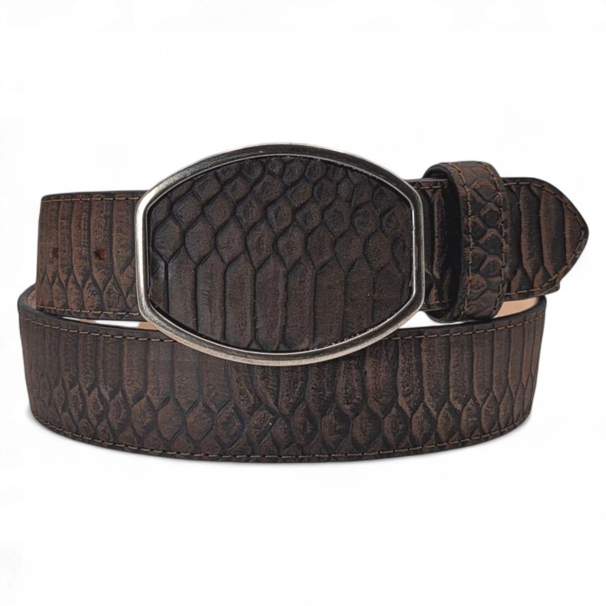 Cinto Vaquero para Hombre de Piel con Grabado Tipo Python Color Chocolate 2” Estilo Western – Hooch HC-123 - Hooch