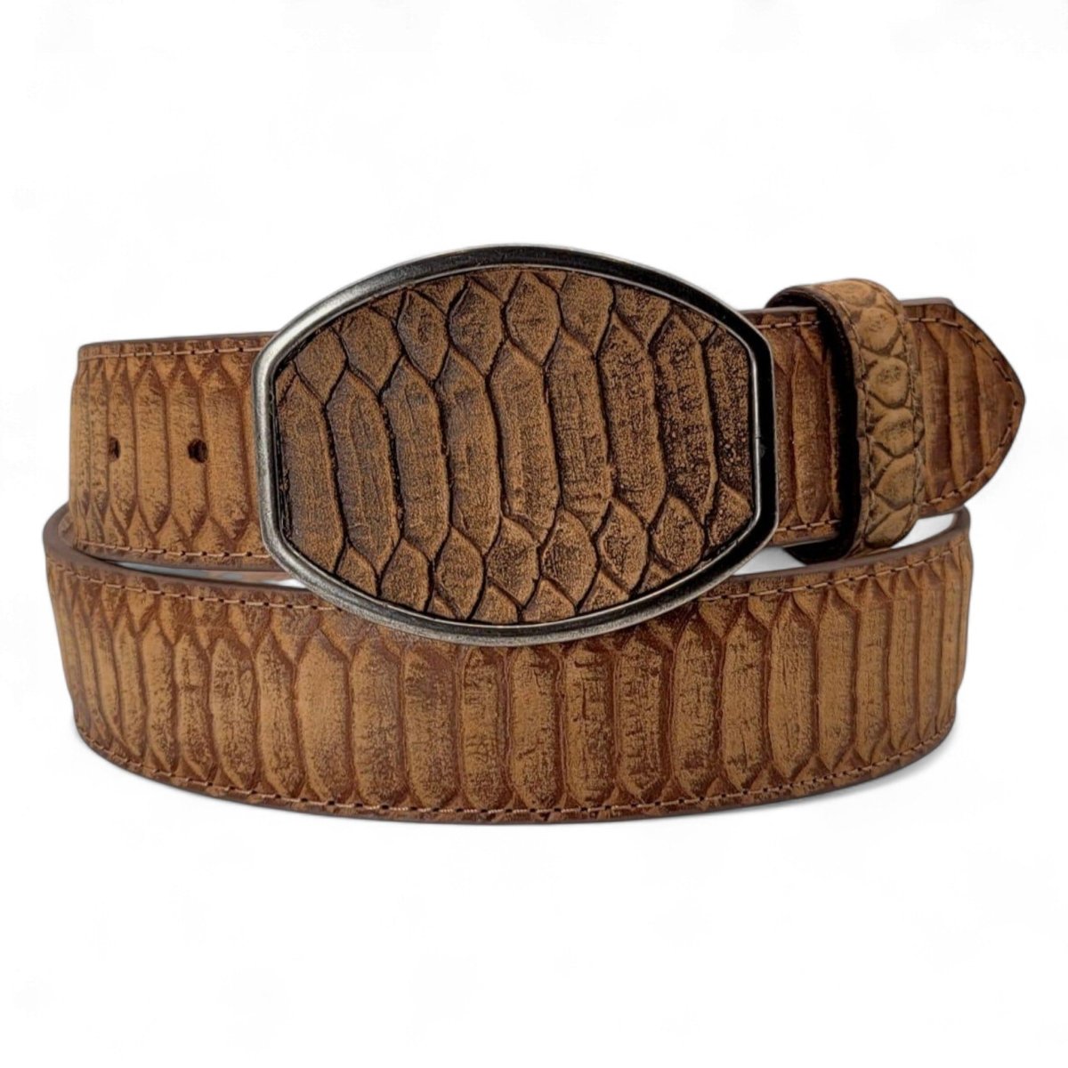 Cinto Vaquero para Hombre de Piel con Grabado Tipo Python Color Miel 2” Estilo Western – Hooch HC-124 - Hooch