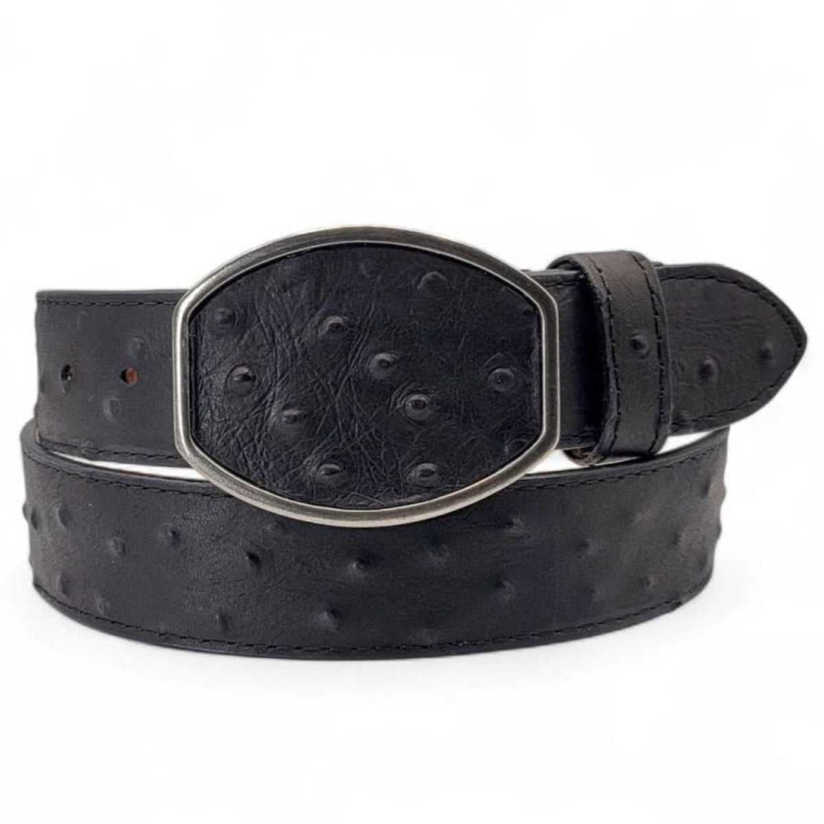 Cinto Vaquero para Hombre de Piel Grabado Tipo Avestruz 2 Pulgadas Color Negro – Hooch Boots HC - 126 - Hooch Boots