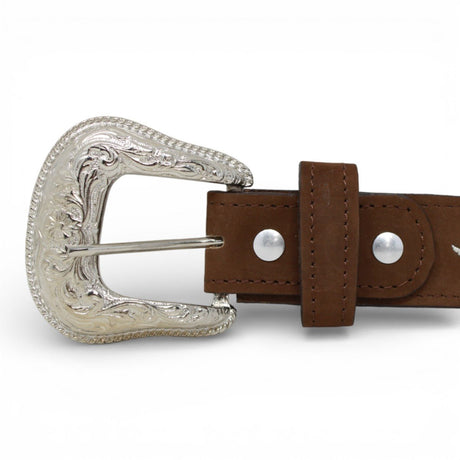 Cinto Vaquero para Mujer de Gamuza Cafe Original Con Flores - TMLB205197 - Tanner Mark Boots