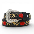 Cinto Vaquero para Mujer de Gamuza Negro Original Con Rosas - TMLB205169 - Tanner Mark Boots