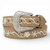 Cinto Vaquero para Mujer de Piel Crazy Original Con Flores Bordados - TMLB200759 - Tanner Mark Boots