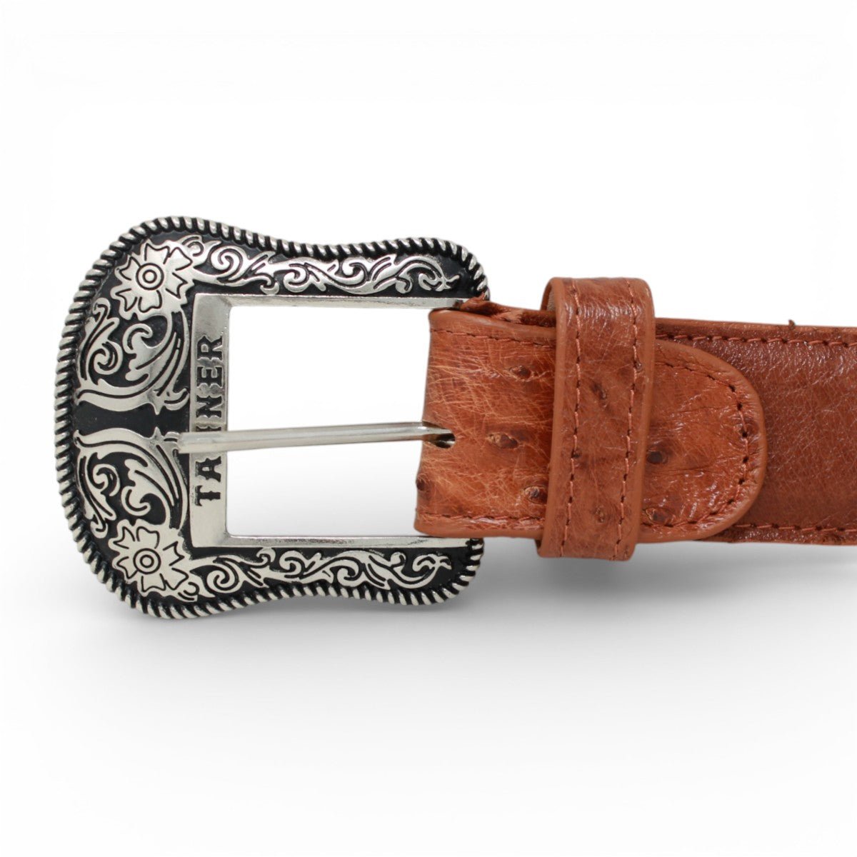 Cinturón de Avestruz Con Hebilla Metálica Texas Cognac - TMXB208013 - Tanner Mark Boots