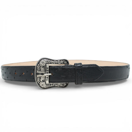 Cinturón de Avestruz Con Hebilla Metálica Texas Negro - TMXB100152 - Tanner Mark Boots